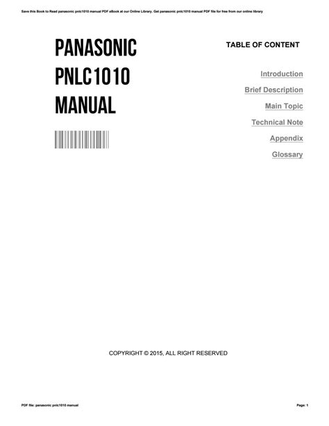 PANASONIC PNLC1017 MANUAL. . Panasonic pnlc1040 manual